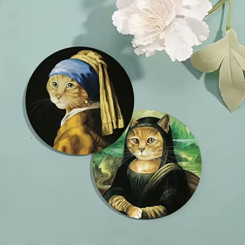 (8 Pc) Master Cats World‎ Famous Paintings Wooden Coaster Set (NEW & SO CUTE!) - Picture 3 of 4